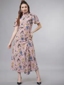 Tokyo Talkies Women Pink Printed Fit and Flare Dress
