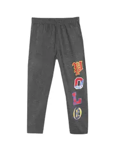 SWEET ANGEL Boys Charcoal Grey Printed Straight-Fit Track Pants