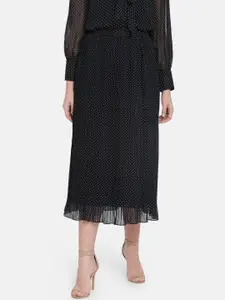 ISU Women Black Printed Pleated A-Line Midi Skirt