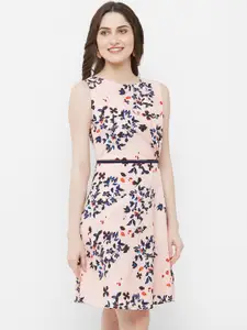 MISH Women Peach-Coloured Floral Printed A-Line Dress