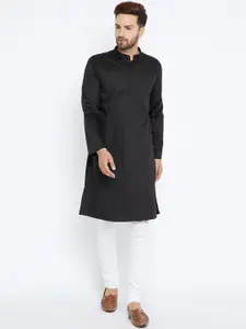 even Men Black Solid Straight Kurta