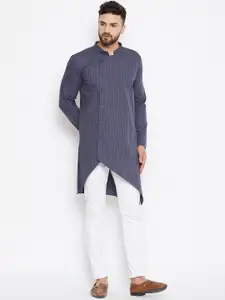 even Men Blue Striped Straight Kurta