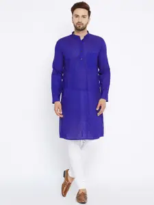 even Men Blue Solid Straight Kurta