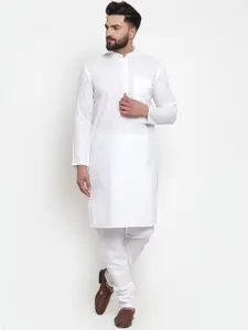 Jompers Men White Solid Kurta with Churidar