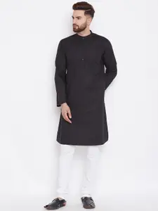 even Men Black Solid Straight Kurta