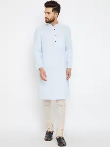 even Men Blue Striped Straight Kurta