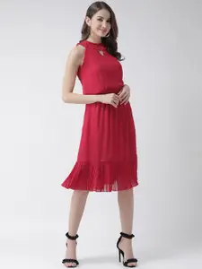 KASSUALLY Women Red Solid Fit and Flare Dress