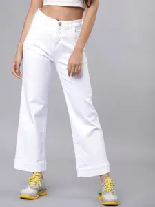 Tokyo Talkies Women White Bootcut Mid-Rise Clean Look Stretchable Jeans