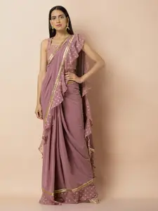 INDYA Pink Polyester Solid Skirt Saree