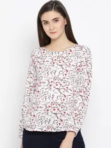 Crimsoune Club Women White & Red Floral Printed Top
