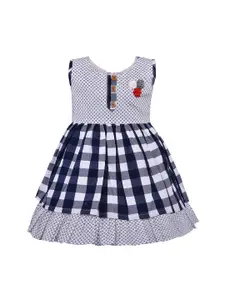 Wish Karo Girls Navy Blue & Navy Blue Checked Fit and Flare Dress