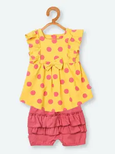 Nino Bambino Girls Yellow & Pink Printed  Top with Shorts
