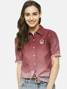 Campus Sutra Women Maroon Classic Regular Fit Faded Casual Shirt