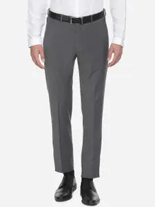 Louis Philippe Men Grey Slim Fit Solid Regular Trousers