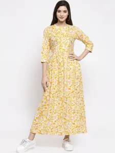 Indibelle Women Yellow & White Printed Maxi Dress