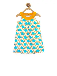 Campana Girls Orange & Turquoise Blue Fish Print A-Line Dress