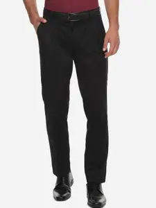 Louis Philippe Men Black Regular Fit Solid Formal Trousers