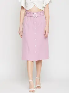 Marie Claire Women Pink Solid A-Line Midi Skirt