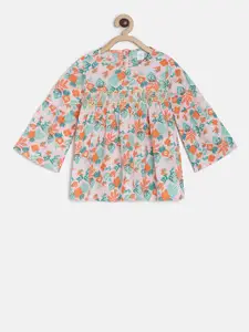 MINI KLUB Girls Multicoloured Printed A-Line Pure Cotton Top