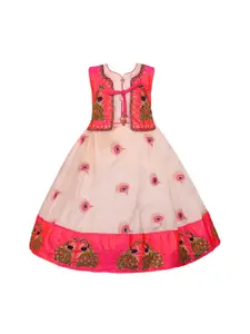 Wish Karo Girls Pink & Cream-Coloured Embellished Fit and Flare Dress