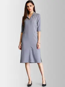 FableStreet Women Grey Solid Shirt Dress