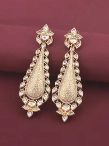 Tistabene Gold-Plated & White Enamelled Contemporary Drop Earrings