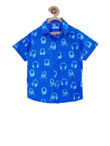 Campana Boys Blue Regular Fit Printed Casual Shirt