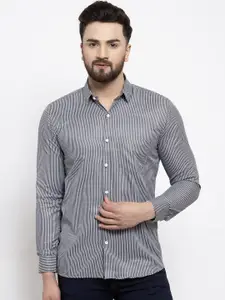 JAINISH Men Grey & White Regular Fit Striped Casual Shirt