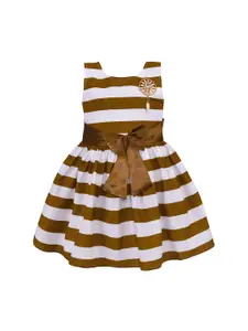Wish Karo Girls Brown & White Striped Fit and Flare Dress