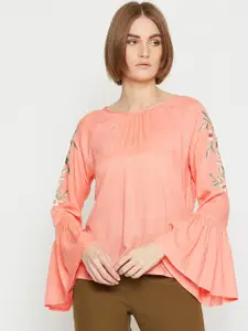 Marie Claire Women Peach-Coloured Solid A-Line Top