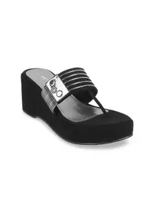 Metro Women Black & Silver-Toned Solid Heels