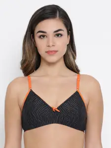 Clovia Black & Charcoal Grey Printed Non-Wired Non Padded Everyday Bra