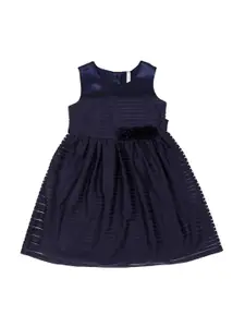 Pantaloons Junior Girls Navy Blue Striped Fit and Flare Dress