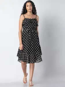 FabAlley Women Black Polka Dot Fit and Flare Dress