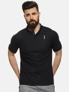 Campus Sutra Men Black Solid Polo Collar T-shirt