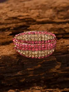 E2O Gold-Plated Pink & Beige Stone-Studded Adjustable Handcrafted Finger Ring