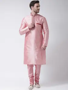 SG LEMAN Men Pink Self Design Kurta with Churidar
