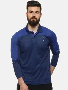 Campus Sutra Men Blue Colourblocked Polo Collar T-shirt