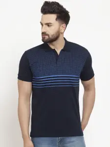 WILD WEST Men Blue Striped Polo Collar T-shirt