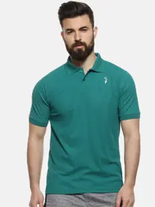 Campus Sutra Men Teal Green Solid Polo Collar T-shirt