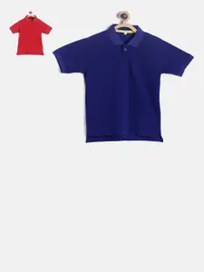 TINY HUG Boys Pack Of 2 Assorted Solid Polo Collar T-shirt