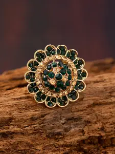 E2O Gold-Plated & Green Stone-Studded Adjustable Handcrafted Finger Ring