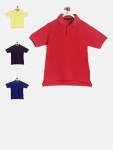 TINY HUG Boys Pack Of 3 Assorted Solid Polo Collar T-shirt