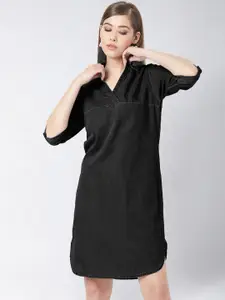 Miss Chase Women Black Solid Shirt Denim Dress