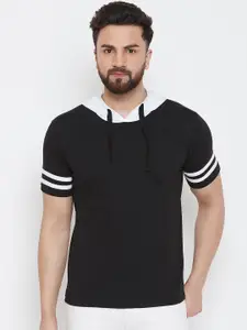 GRITSTONES Men Black Solid Hood T-shirt