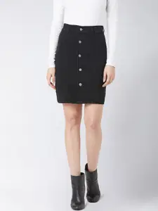 Miss Chase Black Denim Mini Straight Skirt