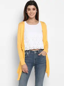 Color Cocktail Women Yellow Solid Open Front Shrug