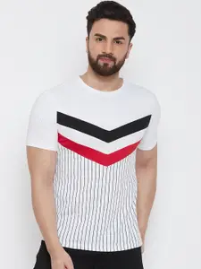 GRITSTONES Men White Striped Round Neck T-shirt