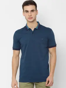 Allen Solly Men Blue Self Design Polo Collar Pure Cotton T-shirt