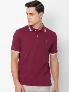 Allen Solly Men Maroon Solid Polo Collar Pure Cotton T-shirt